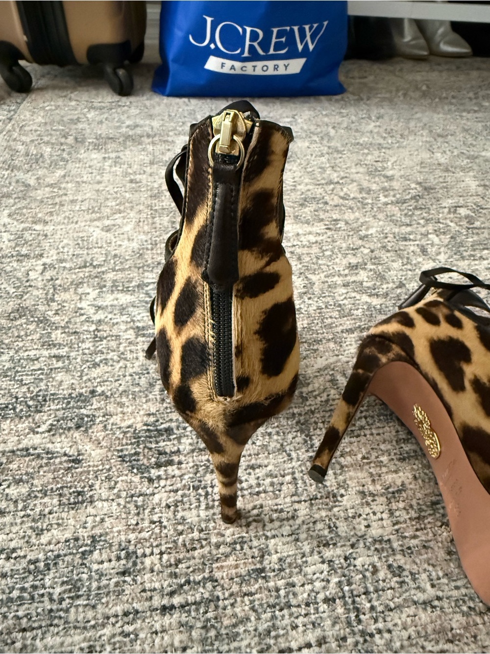 Aquazzura Leopard Print and Black Lace-Up Stiletto Sandals - Picture 5 of 12